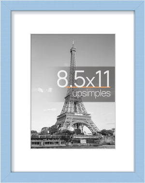 upsimples 8.5x11 Picture Frame, Display Pictures 6x8 with Mat or 8.5x11 Without Mat, Wall Hanging Photo Frame, Blue, 1 Pack