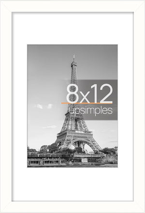 upsimples 8x12 Picture Frame, Display Pictures 6x8 with Mat or 8x12 Without Mat, Wall Hanging Photo Frame, White, 1 Pack