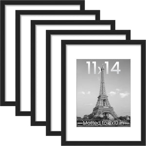 upsimples 11x14 Picture Frame Set of 5,Display Pictures 8x10 with Mat or 11x14 Without Mat,Wall Gallery Photo Frames,Black