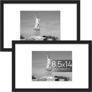 ENJOYBASICS 8.5x14 Picture Frame, Display Poster 6x8 with Mat or 8.5 x 14 Without Mat, Wall Gallery Photo Frames, Black, 2 Pack