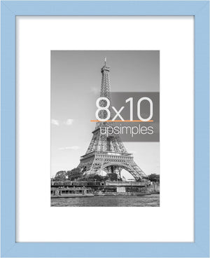 upsimples 8x10 Picture Frame, Display Pictures 5x7 with Mat or 8x10 Without Mat, Wall Hanging Photo Frame, Blue, 1 Pack