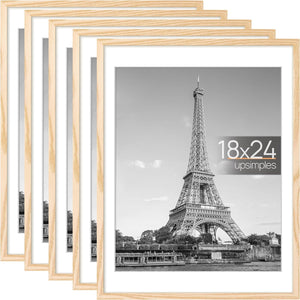 upsimples 18x24 Picture Frame Set of 5, Display Pictures 16x20 with Mat or 18x24 Without Mat, Wall Gallery Photo Frames, Natural