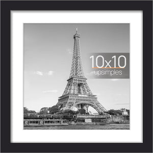 upsimples 10x10 Picture Frame, Display Pictures 8x8 with Mat or 10x10 Without Mat, Wall Hanging Photo Frame, Black, 1 Pack