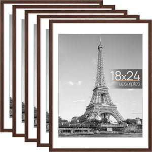 upsimples 18x24 Picture Frame Set of 5, Display Pictures 16x20 with Mat or 18x24 Without Mat, Wall Gallery Photo Frames, Brown