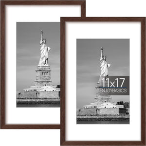 ENJOYBASICS 11x17 Picture Frame, Display Poster 8x12 with Mat or 11 x 17 Without Mat, Wall Gallery Photo Frames, Brown, 2 Pack
