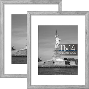ENJOYBASICS 11x14 Picture Frame, Display Poster 8x10 with Mat or 11 x 14 Without Mat, Wall Gallery Photo Frames, Gray, 2 Pack