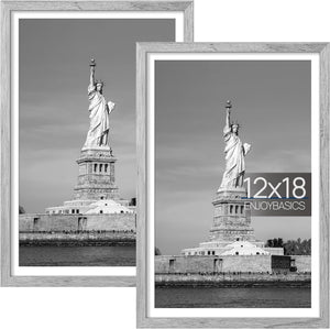 ENJOYBASICS 12x18 Picture Frame, Display Poster 11x17 with Mat or 12 x 18 Without Mat, Wall Gallery Photo Frames, Gray, 2 Pack