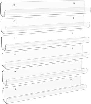 upsimples 6 Pack Clear Acrylic Shelves, 12" Nursery Bookshelves for Wall, Floating Bookshelf for Kids Baby, Vinyl Display, Record Holder, Magazine Rack, Picture Ledge Shelf