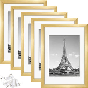 upsimples A3 Picture Frame Set of 5, Display Pictures 8.3x11.7 with Mat or 11.7x16.5 Without Mat, Wall Gallery Poster Frames, Gold