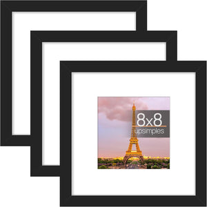 upsimples 8x8 Picture Frame Set of 3,Display Pictures 5x5 with Mat or 8x8 Without Mat,Multi Photo Frames Collage for Wall,Black