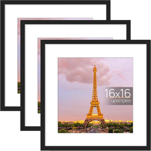 upsimples 16x16 Picture Frame Set of 3,Display Pictures 12x12 with Mat or 16x16 Without Mat,Multi Photo Frames Collage for Wall, Black