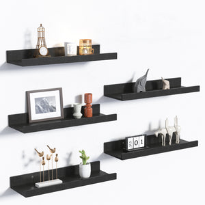 Floating Shelves, Upsimples Home Wood Shelf Wall Mounted, Set of 5, Multiple Sizes, Black