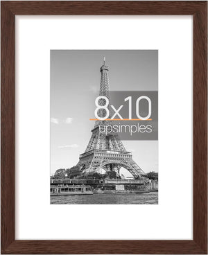 upsimples 8x10 Picture Frame, Display Pictures 5x7 with Mat or 8x10 Without Mat, Wall Hanging Photo Frame, Brown, 1 Pack