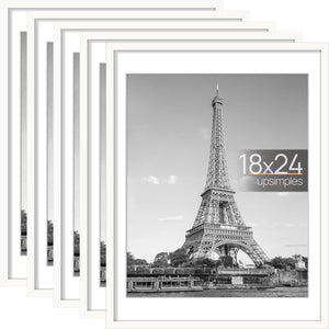 upsimples 18x24 Picture Frame Set of 5, Display Pictures 16x20 with Mat or 18x24 Without Mat, Wall Gallery Photo Frames, White