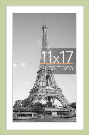 upsimples 11x17 Picture Frame, Display Pictures 9x15 with Mat or 11x17 Without Mat, Wall Hanging Photo Frame, Green, 1 Pack