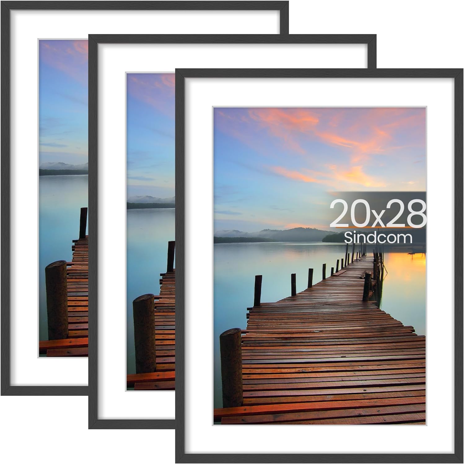 20x28 Poster Frame 3 Pack, Picture Frames with Detachable Mat for