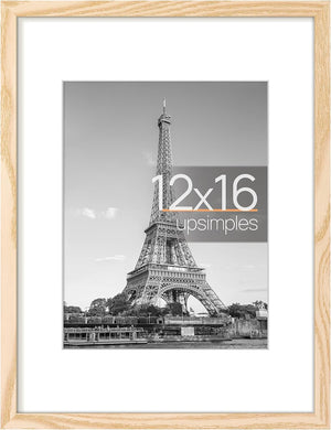 upsimples 12x16 Picture Frame, Display Pictures 8.5x11 with Mat or 12x16 Without Mat, Wall Hanging Photo Frame, Natural, 1 Pack