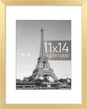 upsimples 11x14 Picture Frame, Display Pictures 8x10 with Mat or 11x14 Without Mat, Wall Hanging Photo Frame, Gold, 1 Pack