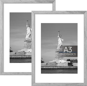 ENJOYBASICS A3 Picture Frame, Display Poster 8.3x11.7 with Mat or 11.7x16.5 Without Mat, Wall Gallery Photo Frames, Gray, 2 Pack