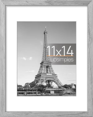upsimples 11x14 Picture Frame, Display Pictures 8x10 with Mat or 11x14 Without Mat, Wall Hanging Photo Frame, Gray, 1 Pack