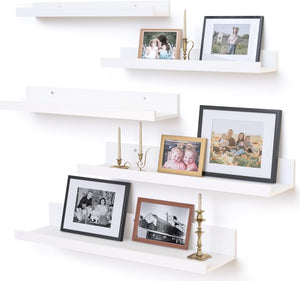 Upsimples Home Floating Shelves for Wall Décor Storage, Wall Shelves Set of 5, Small Picture Ledge Farmhouse Shelves, Wall Mounted Wood Shelves for Living Room, Bedroom, Bathroom, Kitchen, White