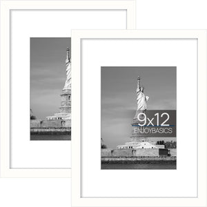ENJOYBASICS 9x12 Picture Frame, Display Poster 6x8 with Mat or 9x12 Without Mat, Wall Gallery Photo Frames, White, 2 Pack