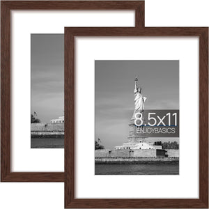 ENJOYBASICS 8.5 x 11 Picture Frame, Display Poster 6x8 with Mat or 8.5x11 Without Mat, Wall Gallery Photo Frames, Brown, 2 Pack