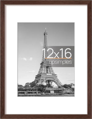 upsimples 12x16 Picture Frame, Display Pictures 8.5x11 with Mat or 12x16 Without Mat, Wall Hanging Photo Frame, Brown, 1 Pack