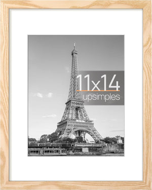 upsimples 11x14 Picture Frame, Display Pictures 8x10 with Mat or 11x14 Without Mat, Wall Hanging Photo Frame, Natural, 1 Pack
