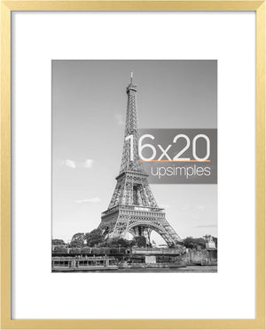 upsimples 16x20 Picture Frame, Display Pictures 11x14 with Mat or 16x20 Without Mat, Wall Hanging Poster Frame, Gold, 1 Pack