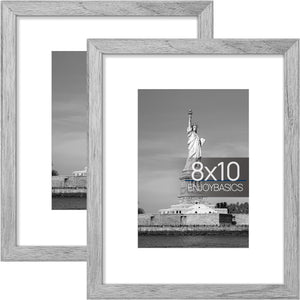 ENJOYBASICS 8x10 Picture Frame, Display Poster 5x7 with Mat or 8x10 Without Mat, Wall Gallery Photo Frames, Gray, 2 Pack