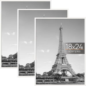 upsimples 18x24 Frame White 3 Pack, Poster Frames 18 x 24 for Horizontal or Vertical Wall Mounting, Scratch-Proof Wall Gallery Photo Frame