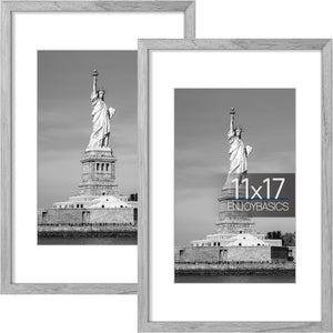 ENJOYBASICS 11x17 Picture Frame, Display Poster 8x12 with Mat or 11 x 17 Without Mat, Wall Gallery Photo Frames, Gray, 2 Pack