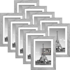 upsimples 5x7 Picture Frame Set of 10, Display Pictures 4x6 with Mat or 5x7 Without Mat, Multi Photo Frames Collage for Wall or Tabletop Display, Gray
