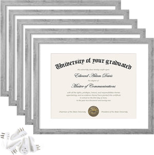 upsimples 11x14 Diploma Frame with Mat for 8.5x11 Certificate Document Frame with High Definition Glass,5 Pack Picture Frames for Wall and Tabletop, Gray