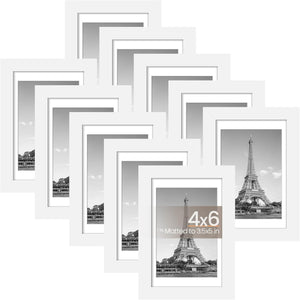 upsimples 4x6 Picture Frame Set of 10, Display Pictures 3.5x5 with Mat or 4x6 Without Mat, Multi Photo Frames Collage for Wall or Tabletop Display, White