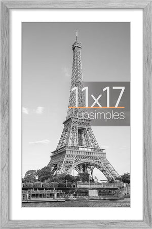 upsimples 11x17 Picture Frame, Display Pictures 9x15 with Mat or 11x17 Without Mat, Wall Hanging Photo Frame, Gray, 1 Pack