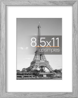 upsimples 8.5x11 Picture Frame, Display Pictures 6x8 with Mat or 8.5x11 Without Mat, Wall Hanging Photo Frame, Gray, 1 Pack
