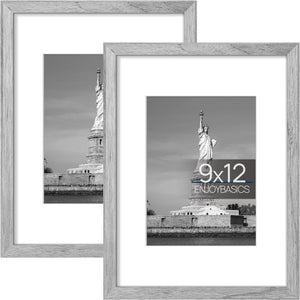 ENJOYBASICS 9x12 Picture Frame, Display Poster 6x8 with Mat or 9x12 Without Mat, Wall Gallery Photo Frames, Gray, 2 Pack