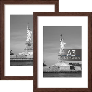 ENJOYBASICS A4 Picture Frame, Display Poster 6x8 with Mat or 8.3x11.7 Without Mat, Wall Gallery Photo Frames, Brown, 2 Pack