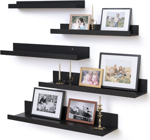 Upsimples Home Floating Shelves for Wall Décor Storage, Wall Shelves Set of 5, Small Picture Ledge Farmhouse Shelves, Wall Mounted Wood Shelves for Living Room, Bedroom, Bathroom, Kitchen, Black