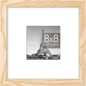 upsimples 8x8 Picture Frame, Display Pictures 4x4 with Mat or 8x8 Without Mat, Wall Hanging Photo Frame, Natural, 1 Pack