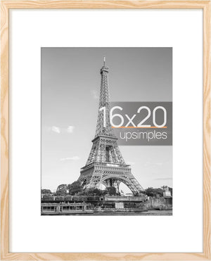 upsimples 16x20 Picture Frame, Display Pictures 11x14 with Mat or 16x20 Without Mat, Wall Hanging Photo Frame, Natural, 1 Pack