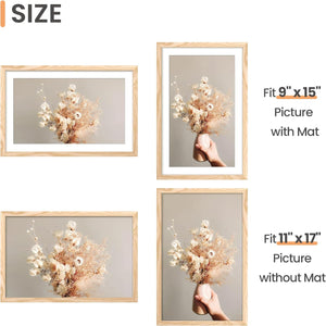 upsimples 11x17 Picture Frame Set of 5, Display Pictures 9x15 with Mat or 11x17 Without Mat, Wall Gallery Photo Frames, Natural