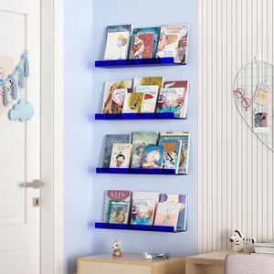 upsimples Clear Blue Acrylic Shelves for Wall Storage, 15" Acrylic Floating Shelves Wall Mounted, Kids Bookshelf, Display Ledge Wall Shelves for Bedroom, Living Room, Bathroom, Set of 2