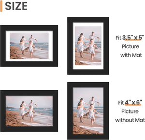 upsimples 4x6 Picture Frame Set of 3, Made of High Definition Glass for 3.5x5 with Mat or 4x6 Without Mat, Wall and Tabletop Display Photo Frames, Black