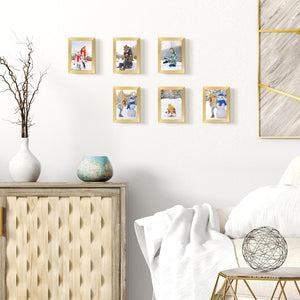 upsimples 5x7 Picture Frame Set of 10,Display Pictures 4x6 with Mat or 5x7 Without Mat,Multi Photo Frames Collage for Wall or Tabletop Display,Gold