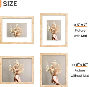 upsimples 8x10 Picture Frame, Display Pictures 5x7 with Mat or 8x10 Without Mat, Wall Hanging Photo Frame, Natural, 1 Pack