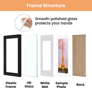upsimples 8x12 Picture Frame Set of 3, Made of High Definition Glass for 6x8 with Mat or 8x12 Without Mat, Wall Mounting Photo Frames, Black