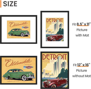 upsimples 12x16 Picture Frame Set of 3, Made of High Definition Glass for 8.5x11 with Mat or 12x16 Without Mat, Wall Mounting Photo Frames, Black